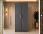 Elegant 2 Door Storage Wardrobe with Hanging Space with dark grey colors - Elite Bedroom Two Door Wardrobe