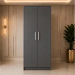 Elegant 2 Door Storage Wardrobe with Hanging Space with dark grey colors - Elite Bedroom Two Door Wardrobe