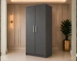 Elegant 2 Door Storage Wardrobe with Hanging Space with dark grey colors - Elite Bedroom Two Door Wardrobe - Image 3