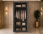 Elegant 2 Door Storage Wardrobe with Hanging Space with dark grey colors - Elite Bedroom Two Door Wardrobe - Image 5