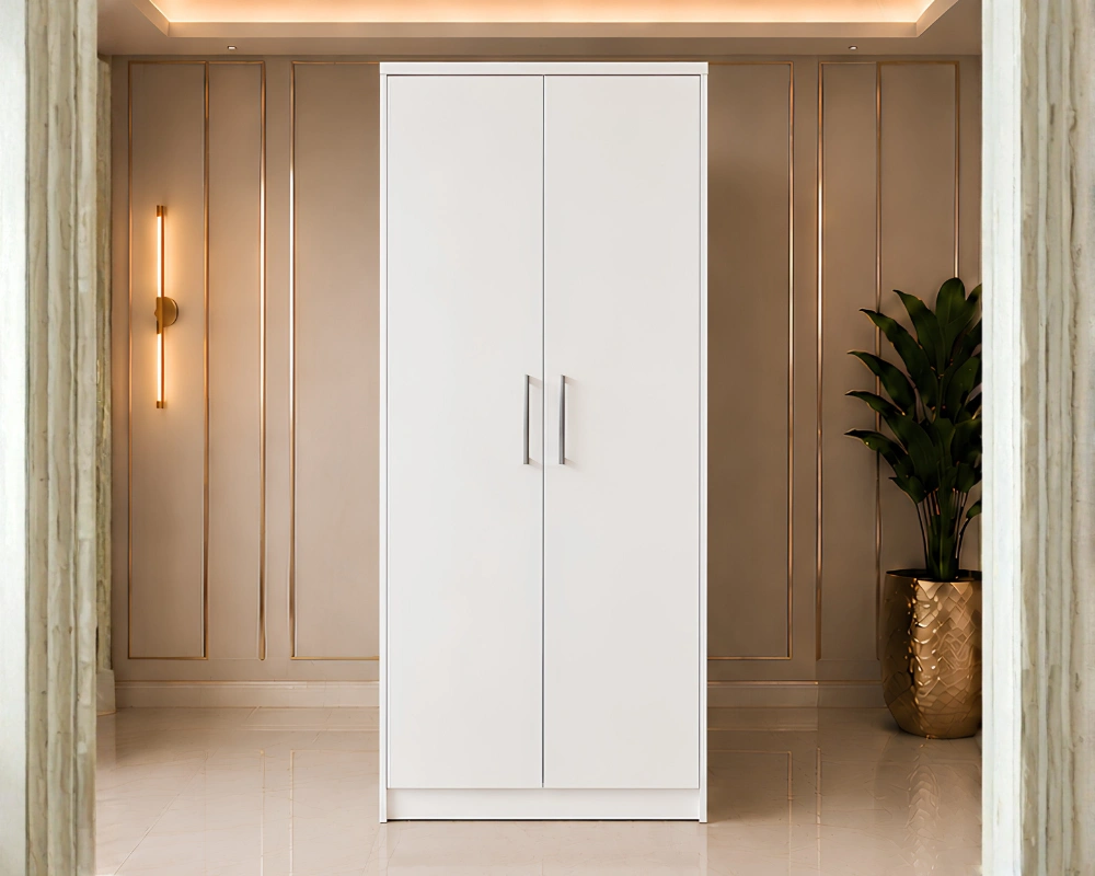 Designer Double Door Cabinet (9) Premium Bedroom 2 Door Wardrobe – Stylish & Durable with white colors - Image 1