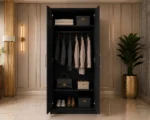Premium Double Door Wooden Wardrobe with 2 Drawers with black colors- Stylish wardrobe - Image 5
