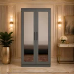 Modern Iron Grey 2 Door Wardrobe with Dual Full-Length Mirrors - Luxury Double Door Mirror Wardrobe