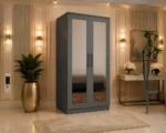 Modern Iron Grey 2 Door Wardrobe with Dual Full-Length Mirrors - Luxury Double Door Mirror Wardrobe - Image 2