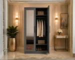 Modern Iron Grey 2 Door Wardrobe with Dual Full-Length Mirrors - Luxury Double Door Mirror Wardrobe - Image 3