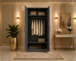 Modern Iron Grey 2 Door Wardrobe with Dual Full-Length Mirrors - Luxury Double Door Mirror Wardrobe - Image 4