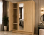 Natural Oak 3 Door Mirrored Wardrobe – Elegant Wooden Bedroom Storage Solution - Image 3