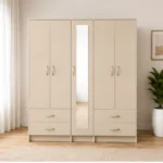 Spacious 5 Door Bedroom Wardrobe | Mirror Door with 4 Storage Drawers