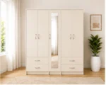 Luxury 5 Door Wardrobe Cabinet | Full Mirror & 4 Drawer Storage Unit - Image 5