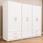Stylish 6 Door White Wardrobe with Large Storage Drawers- White Bedroom Furniture