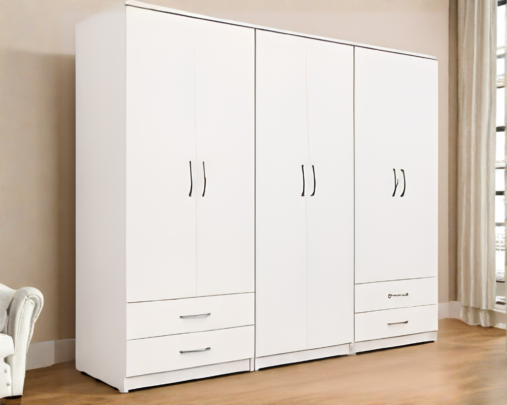 Elegant 6-Door Wardrobe for a Well-Organized Bedroom Stylish 6 Door White Wardrobe with Large Storage Drawers- White Bedroom Furniture - Image 1