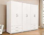 Stylish 6 Door White Wardrobe with Large Storage Drawers- White Bedroom Furniture - Image 2