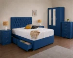 Modern Double Bed Furniture Set – Three Door Wardrobe with Dual Half Mirrors, Two Bottom Drawers, Chest of Five Drawers & Two Bed Side Tables - Image 2