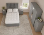 Modern Luxury Double Bed Set – Five Door Wardrobe Featuring Full Length Mirror, Four Bottom Drawers, Chest of Five Drawers & 2 Bed Side Tables - Image 4