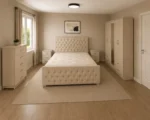 Modern Double Bed Furniture Collection - Five Door Wardrobe With One Mirror And Four Bottom Drawers - Chest of Five Drawers With Two Bed Side Tables - Image 3