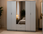 Luxury 6 Door Grey Wardrobe with 4 Drawers  – Modern Wooden Bedroom Storage Cabinet - Image 4
