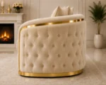 Madrid Beige Armchair – Luxury Chesterfield Accent Chair with Gold Accents | UK - Image 5