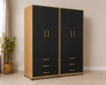 Modern 4 Door Wardrobe with 3 Drawers – Stylish Black & Wood Bedroom Storage - Image 4