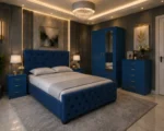 Premium Wooden King Size Bed Set - Two Door Wardrobe With One Mirror - Chest of Five Drawers With Two Bed Side Table - Image 3