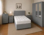 Grey Bedroom Set - 3 Door Wardrobe With Four Drawer - Chest of Five Drawers With Two Bed Side Table - Image 2