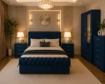 King Size Bed Furniture Set - Two Door Mirror Wardrobe With Bottom Drawer - Chest of Five Drawers - Two Bedside Tables