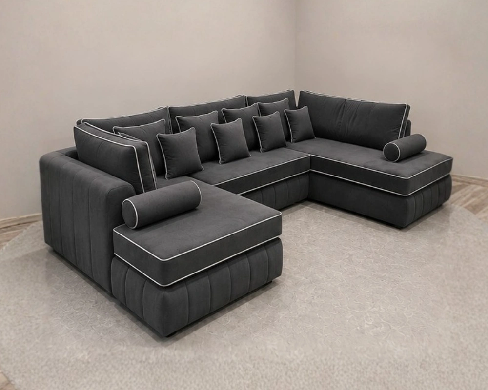 Elegant Dark Grey U-Style Sectional Sofa Modern U Shape Sofa – Spacious Family Seating - Image 1