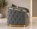 Madrid Grey Armchair – Luxury Chesterfield Velvet Accent Chair with Gold Accents | UK - Image 3