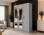 Elegant Light Grey 3 Door Wardrobe with Mirrors – Contemporary Wooden Bedroom Furniture