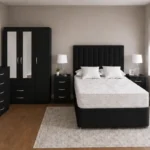 Deluxe Double Bed Bedroom Set - three Door Wardrobe With Four Drawer - Chest of Five Drawers With Two Bed Side Table