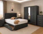 Complete Double Bedroom Suite – Five Door Wardrobe with Full Length Mirror, Four Bottom Drawers, Chest of Five Drawers & Two Bed Side Tables - Image 3