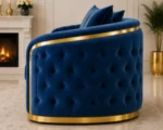 Madrid Blue Velvet Armchair – Luxury Chesterfield Accent Chair with Gold Accents | UK - Image 3