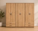 Luxury 6 Door Oak Wardrobe with 4 Drawers  –  Modern Wooden Bedroom Storage Cabinet
