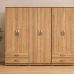 Luxury 6 Door Oak Wardrobe with 4 Drawers  –  Modern Wooden Bedroom Storage Cabinet
