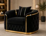 Madrid Black Velvet Armchair – Luxury Chesterfield Accent Chair with Gold Accents | UK