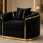 Madrid Black Velvet Armchair – Luxury Chesterfield Accent Chair with Gold Accents | UK
