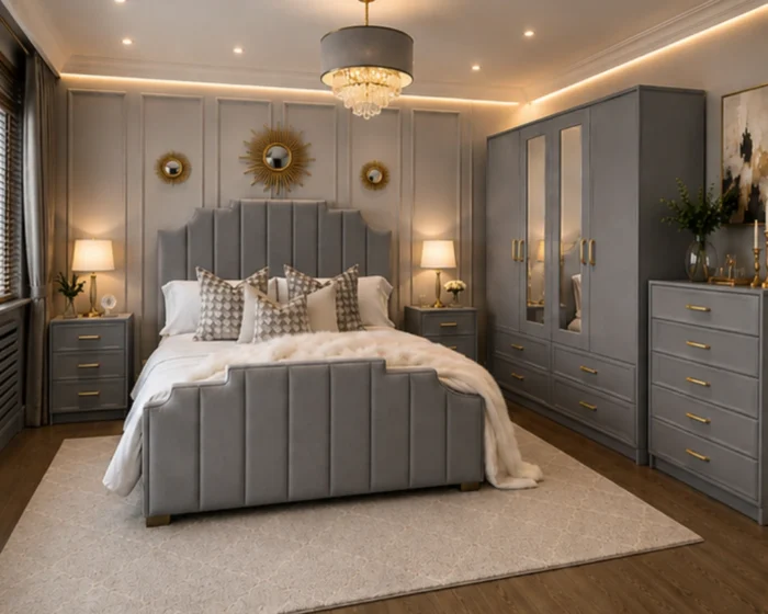 Premium King Size Bedroom Set with 4 Door Wardrobe With Four Drawer - Chest of Five Drawers With Two Bed Side Table