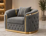 Madrid Grey Armchair – Luxury Chesterfield Velvet Accent Chair with Gold Accents | UK - Image 4
