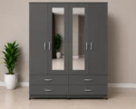 Luxury iron 4 Door Wardrobe with 4 Drawers & 2 Mirrors - Stylish 4 Door Storage Wardrobe with Drawers