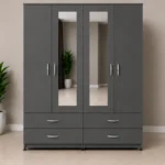 Luxury iron 4 Door Wardrobe with 4 Drawers & 2 Mirrors - Stylish 4 Door Storage Wardrobe with Drawers