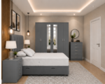 Luxury King Size Bedroom Collection – Upholstered Double Bed – Six Door Wardrobe – Tall Chest of Drawers – Two Nightstands - Image 5