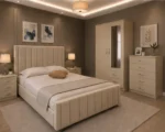 Complete King Size Bed Furniture Package - two Door Wardrobe With two Drawer - Chest of Five Drawers With Two Bed Side Table
