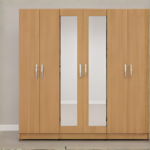 Luxury 6 Door Oak Mirrored Wardrobe  –  Modern Bedroom Storage Cabinet