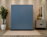 Blue 6 Door Mirrored Wardrobe  –  Modern Bedroom Storage Cabinet with Double Mirrors - Image 3