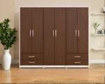 Luxury 6 Door Walnut & White Wardrobe with 4 Drawers – Modern Bedroom Storage Cabinet - Image 3