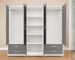 Luxury 6 Door Grey Wardrobe with 4 Drawers  –  Modern Bedroom Storage Cabinet - Image 4