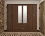 Luxury 6 Door Walnut Mirrored Wardrobe with 2 Drawers  – Modern Bedroom Storage Cabinet