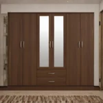 Luxury 6 Door Walnut Mirrored Wardrobe with 2 Drawers  – Modern Bedroom Storage Cabinet