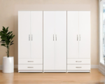 Stylish 6 Door White Wardrobe with Large Storage Drawers- White Bedroom Furniture - Image 3