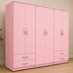 Luxury 6 Door Pink Wardrobe with 4 Drawers  –  Modern Bedroom Storage Cabinet