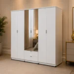 Luxury 6 Door White Mirrored Wardrobe with 1 Drawer  –  Modern Bedroom Storage Cabinet